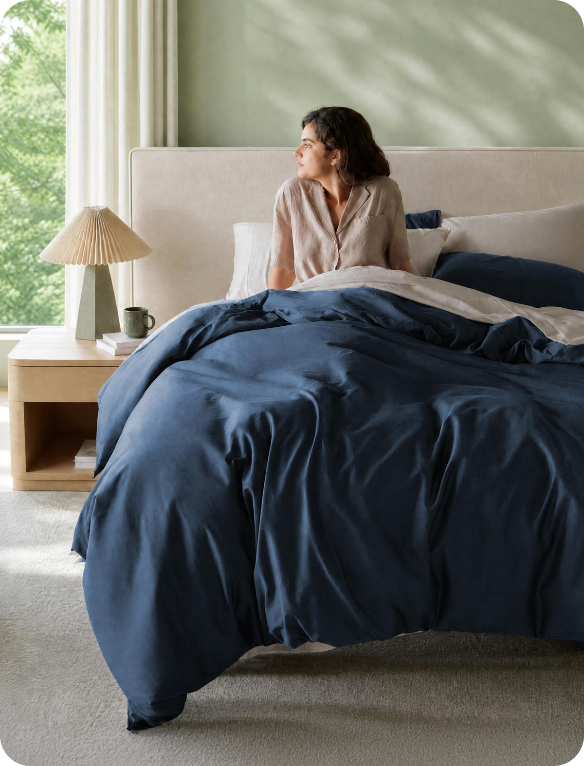 Bedsure PureWoven GOTS Organic Cotton Queen Duvet Cover Set, Pure White