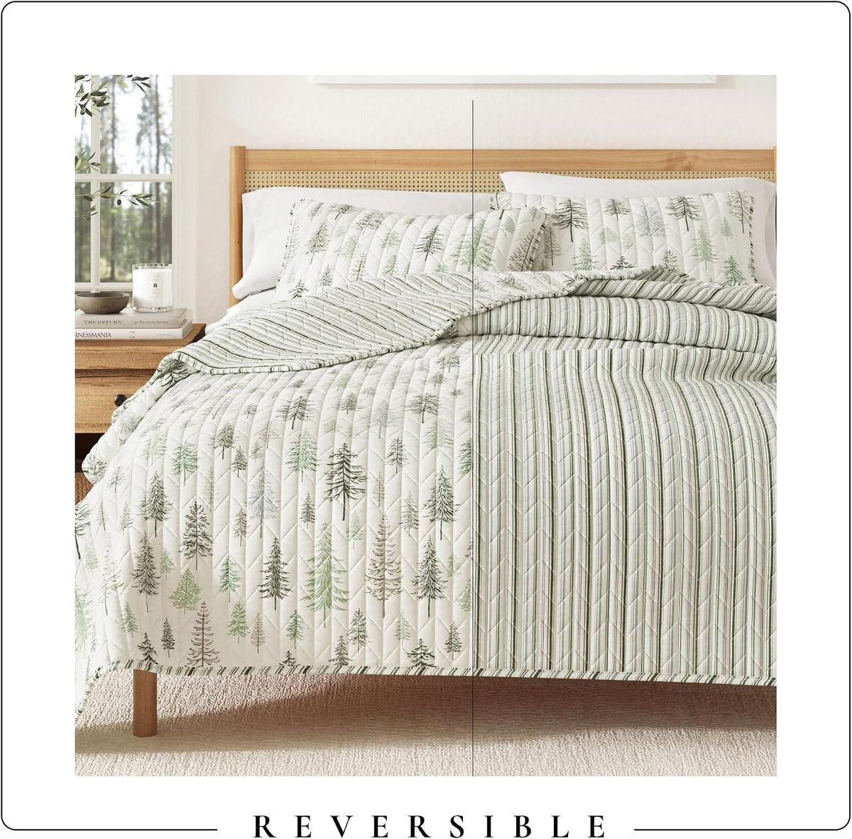 Great Bay Home Lodge Quilt Set - 2-Piece Twin/Twin XL Size Rustic Bedding Set - Lightweight, All-Season, Reversible Bedspread (Lodge Trees)