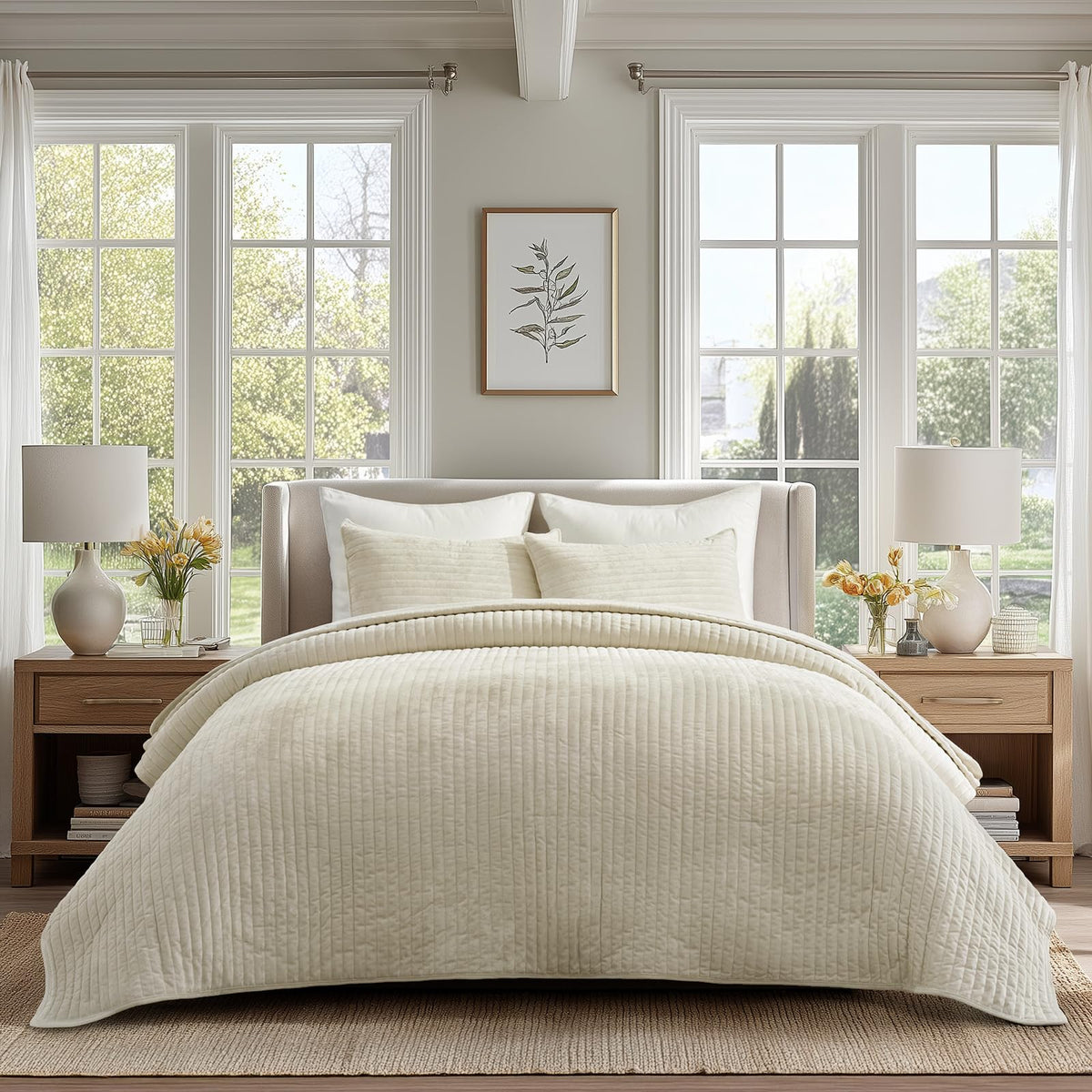 EverGrace Stripe Channel Luxury Velvet Quilt Set King Size, Mocha Brown