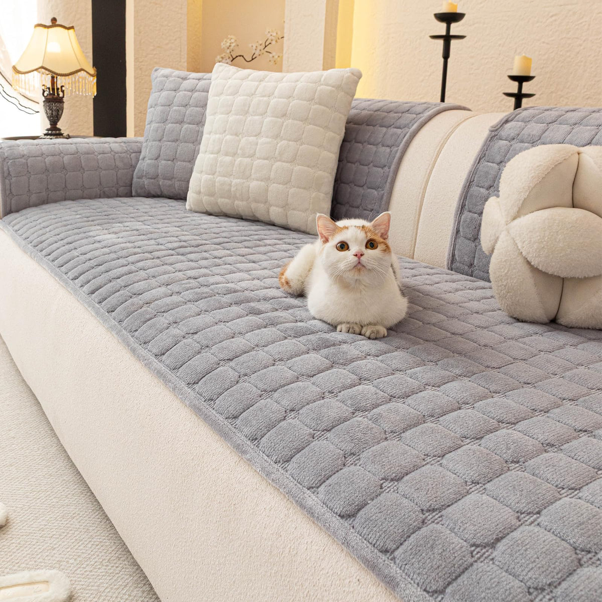 Velvet Sectional Couch Cover for 2-3 Seat, White, 1PC, 35.4"x71"
