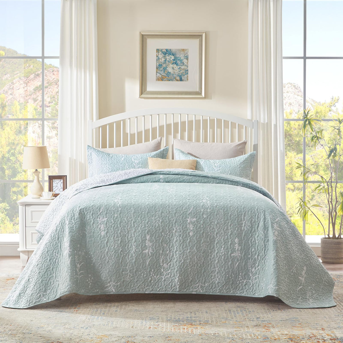 SunStyle Home Floral Queen Quilt Bedding Set, Lightweight Bedspreads,Boho