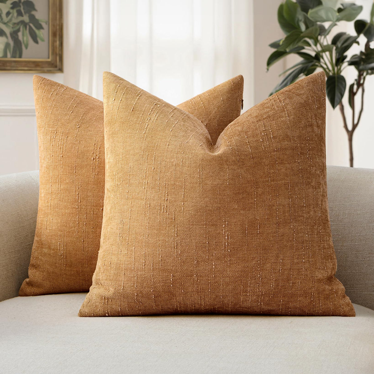 MIULEE 26x26 Inch Euro Textured Chenille Pillow Covers Chocolate Brown