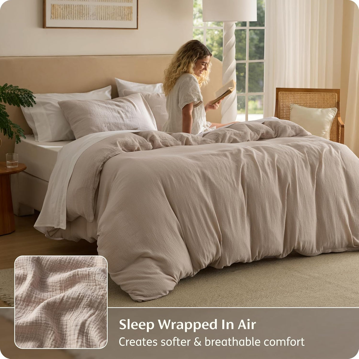 Bedsure PureWoven 100% Cotton Muslin Duvet Cover Queen Gauze Bedding Set
