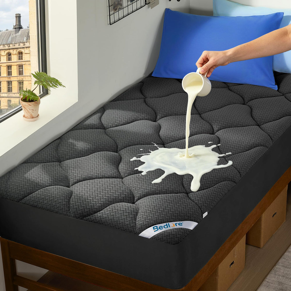 BEDLORE Waterproof King Mattress Pad, Breathable Mattress Protector with 6-18 Inch Deep Pocket, Quilted Fitted Mattress Topper Bed Cover, Noiseless & Machine Washable