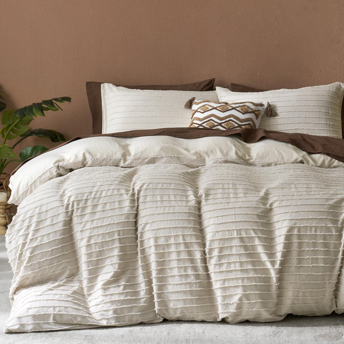 JELLYMONI White Striped Tufted Duvet Cover Set Queen Size