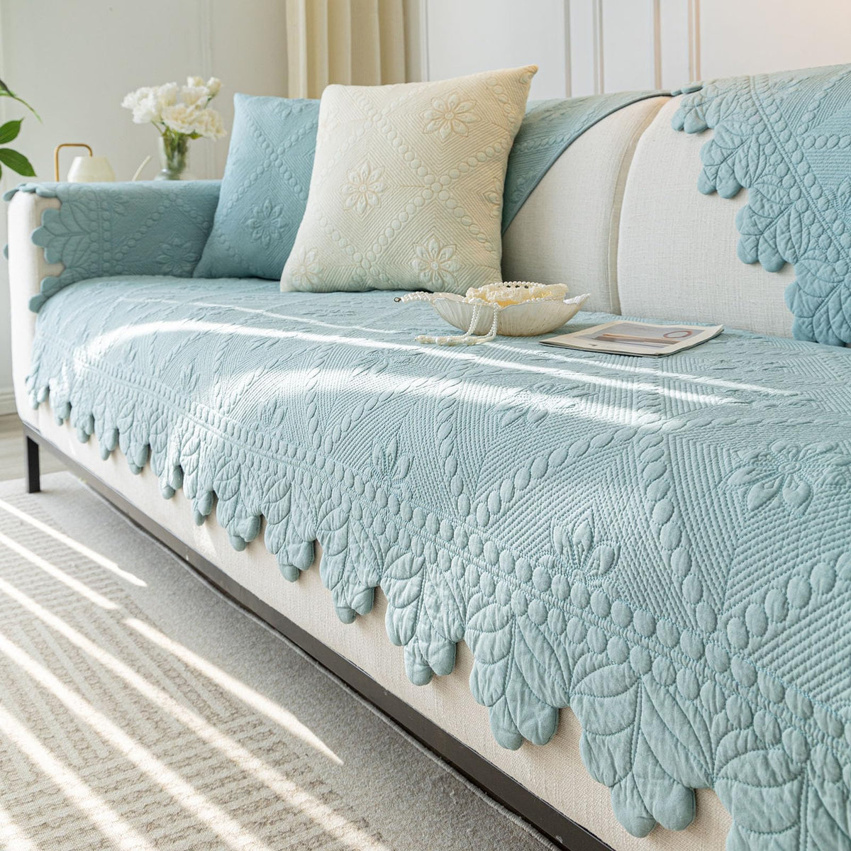 Quilted Couch Covers for Sofa Farmhouse Sofa Covers(Khaki,28"x70")