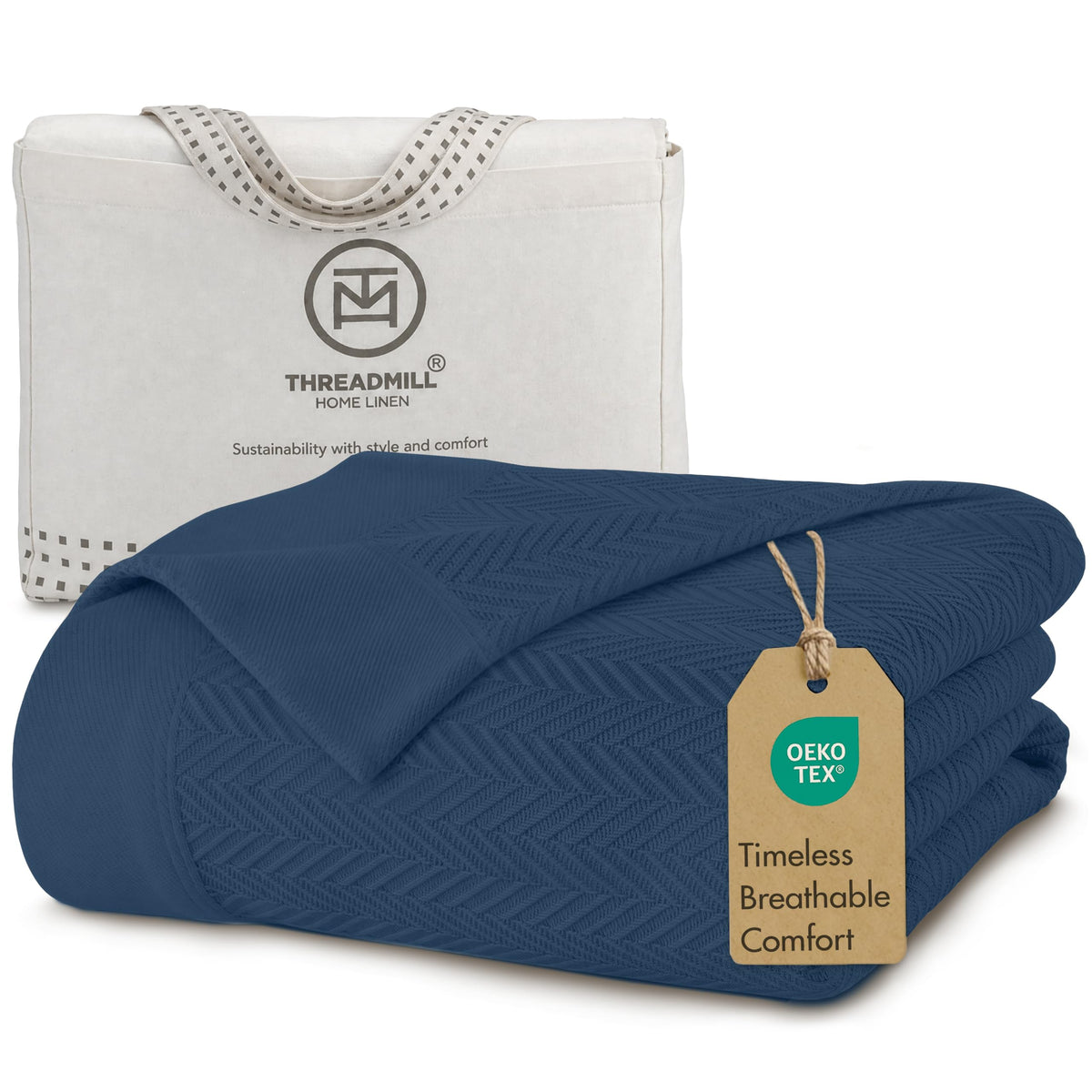 Threadmill Luxury 100% Cotton Twin Herringbone Blanket, Lilac