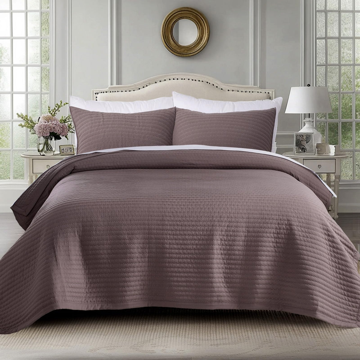 KASENTEX Oversized Queen Quilt Set 102x106, Soft Washed 3-Layer Lightweight
