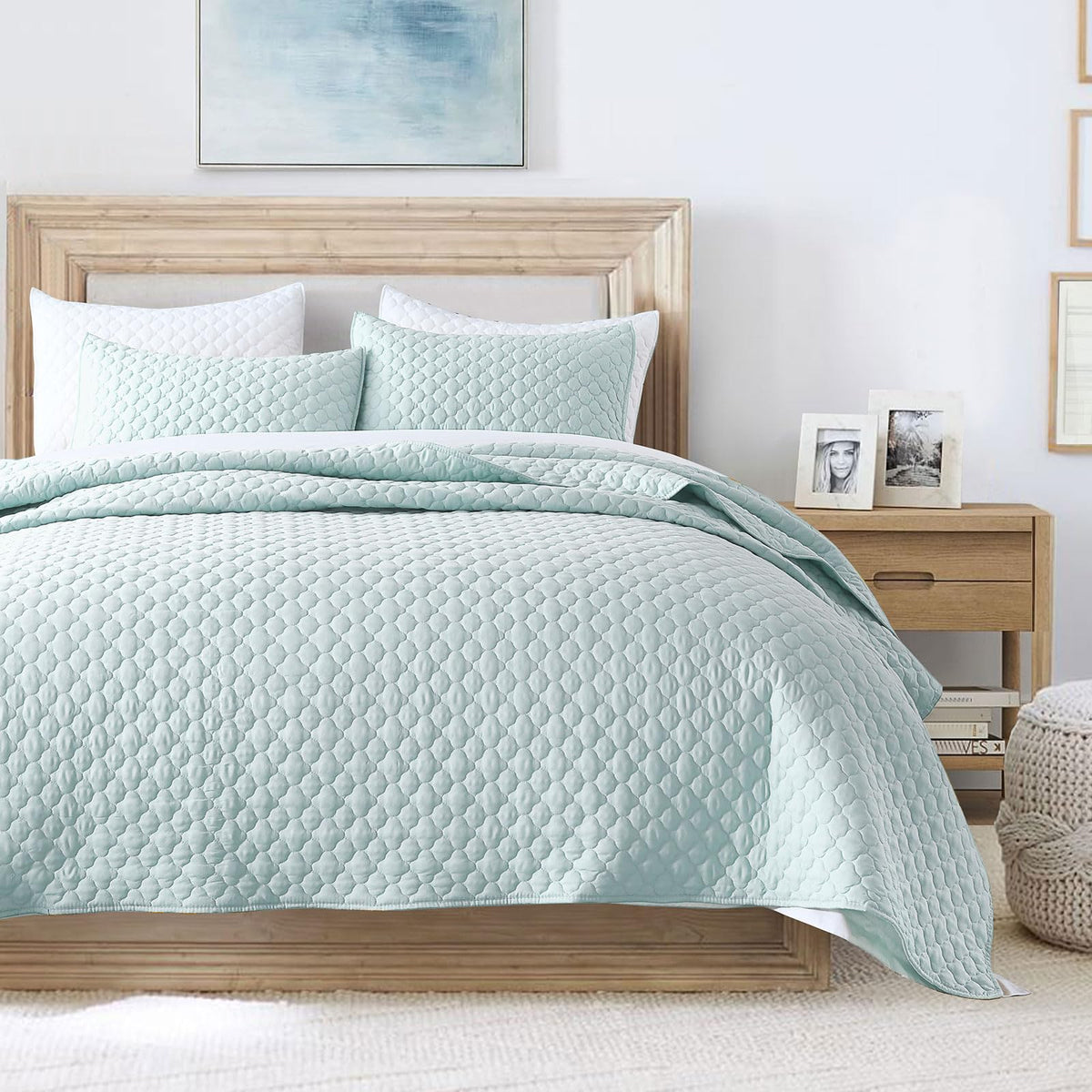 HORIMOTE HOME Quilt Twin Size Dusty Blue, Lightweight Quilt for Summer Ultra-Soft Microfiber Modern Style Quilted Clouds Pattern Bedspread Quit Set 2 Pieces (1 Quilt and 1 Pillow Sham)
