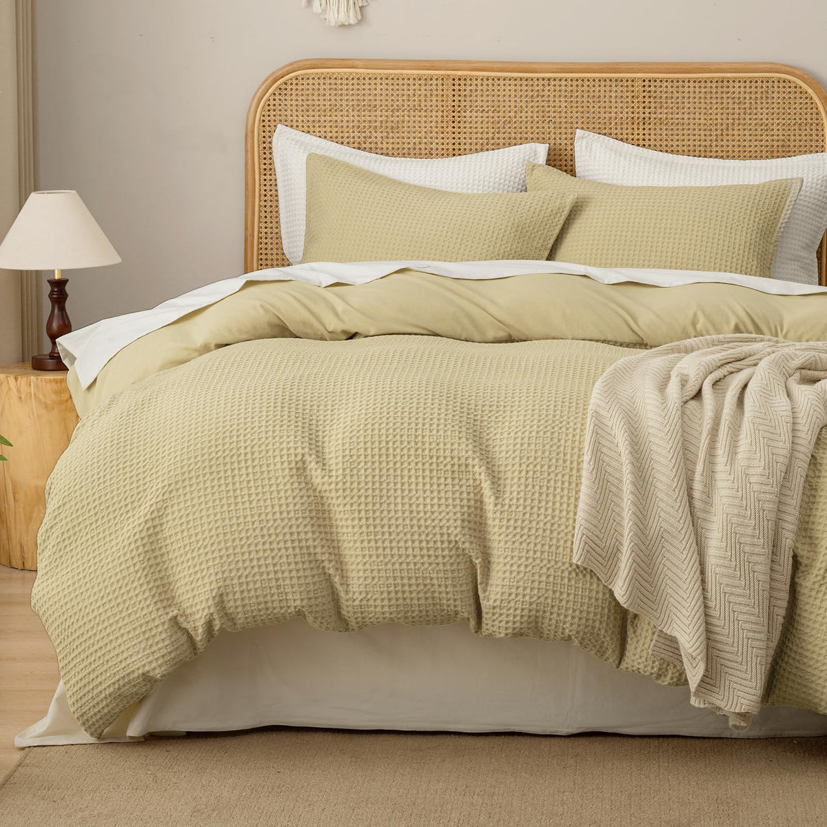David's Home Textured Waffle Weave Duvet Cover Set, Twin, Cannoli Cream