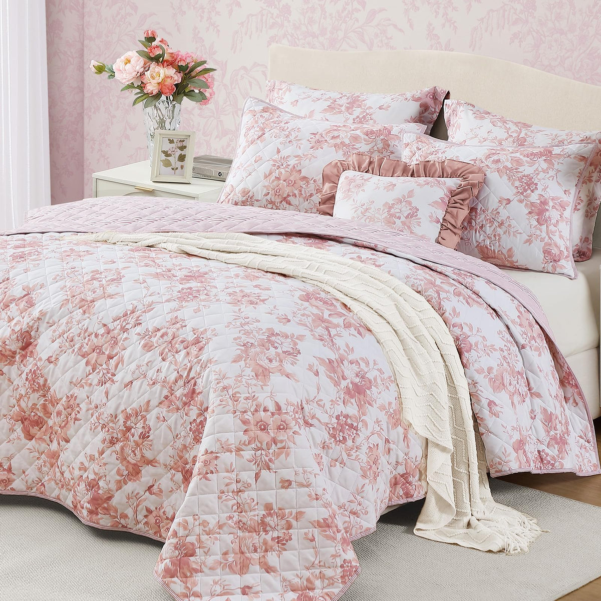 Twin/Twin XL Quilt Set-2 Pieces Soft Bedding Floral Reversible Coverlet