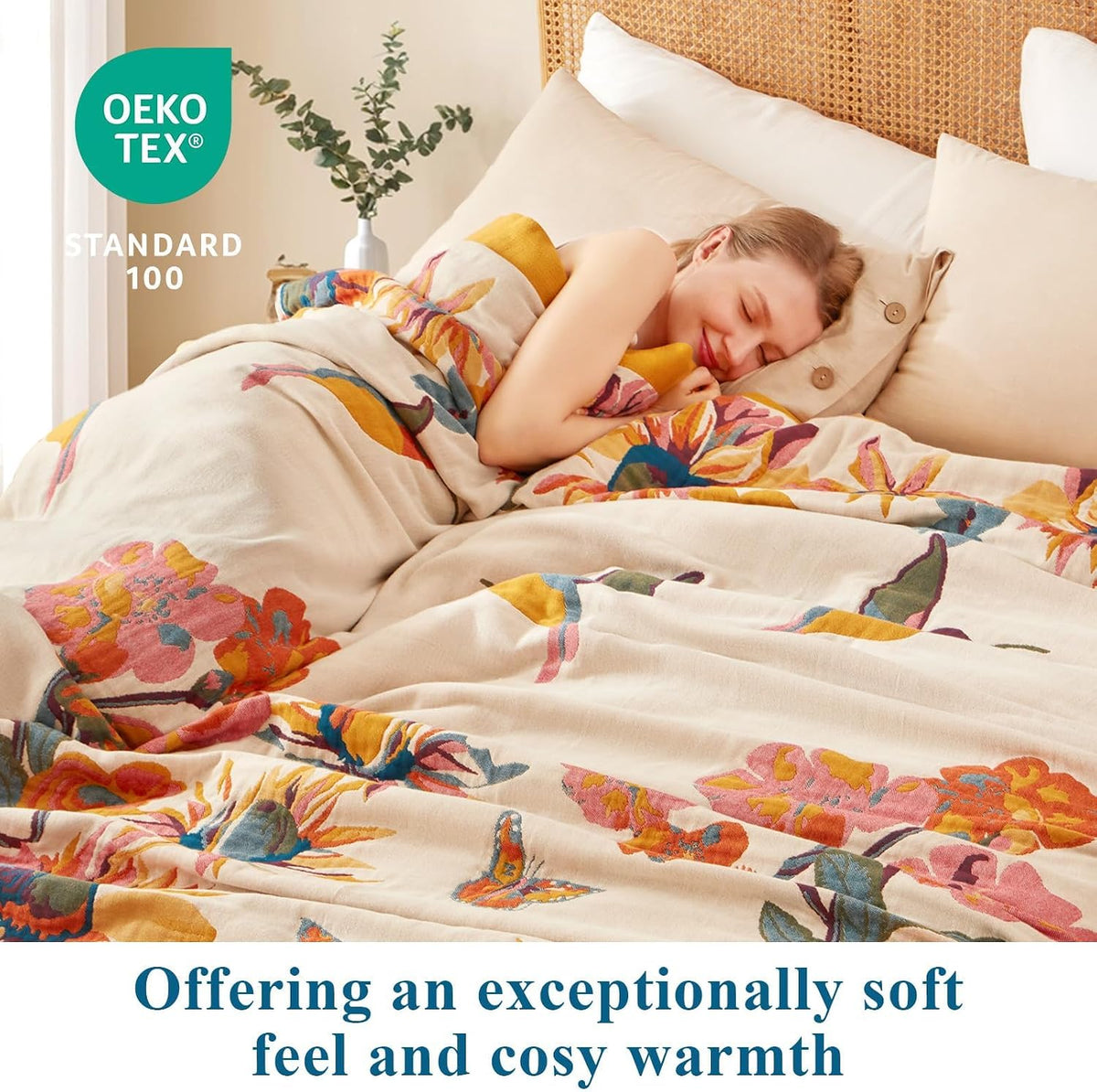 Boho Throw Blanket, 100% Cotton Lightweight Throws for Couch 50"x60"