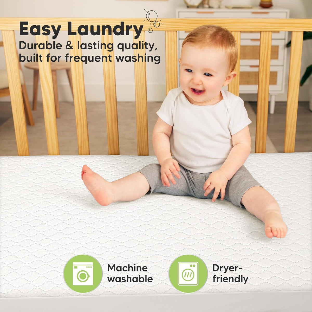 2pk Waterproof Crib Mattress Protector Cover Fitted 52x28 (Soft White/Mavy)