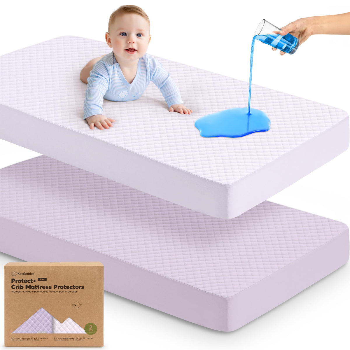 2pk Waterproof Crib Mattress Protector Cover Fitted 52x28 (Soft White/Mavy)