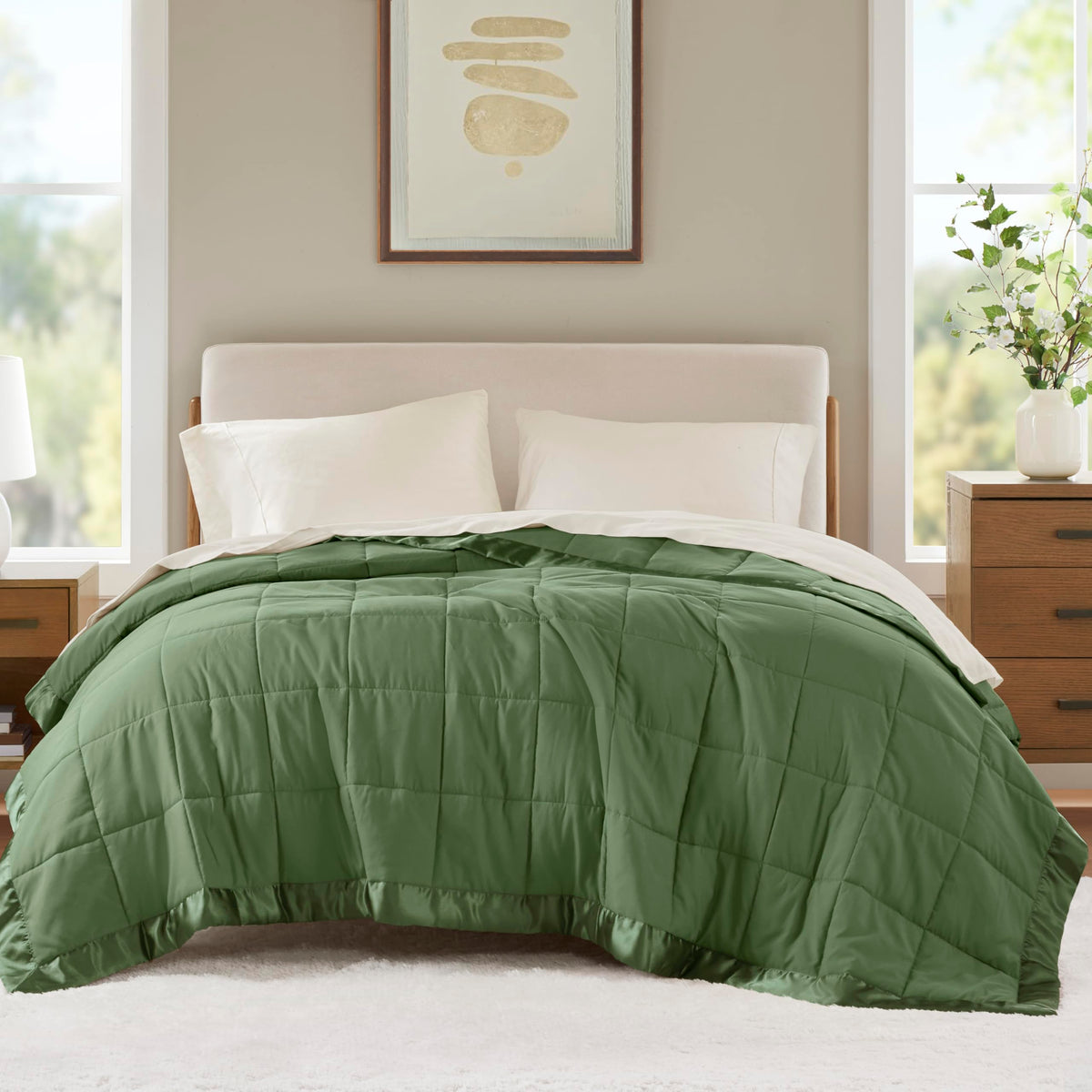 Madison Park Down Alternative Queen Blanket for Bed, Satin Trim, Blue