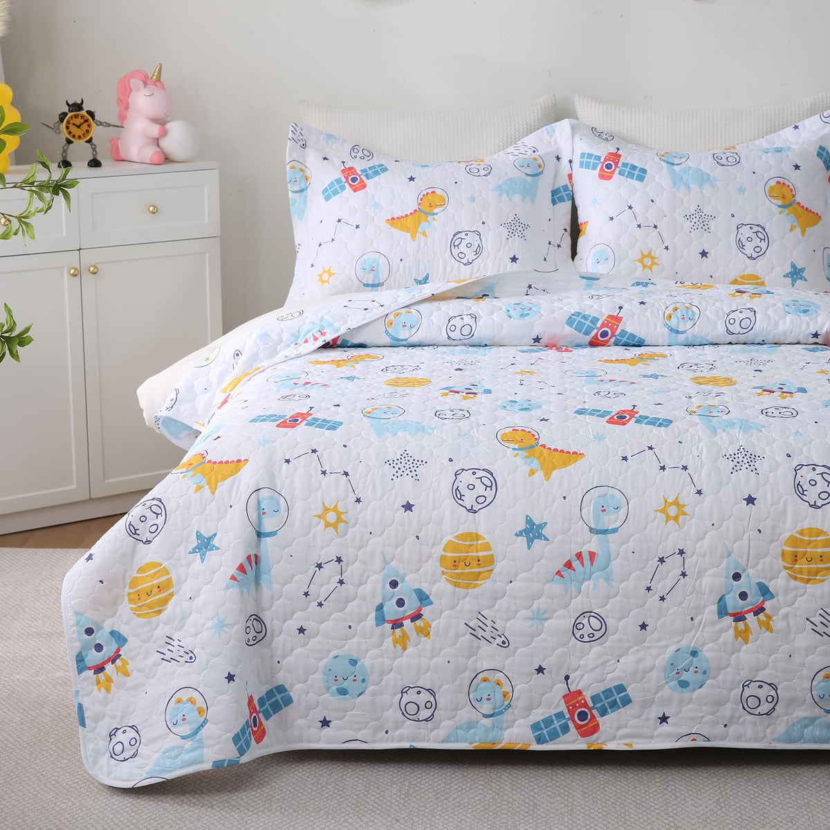 Green Forest Animals Themed Quilt Set Full Size for Boys, 3 Pieces