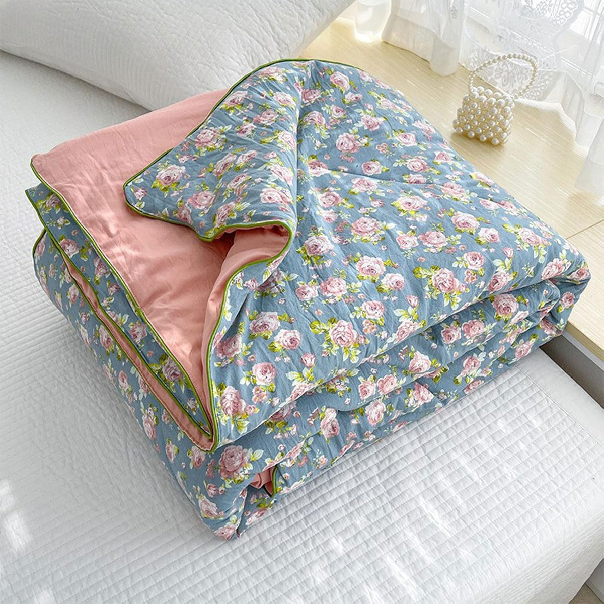 Floral Print Cooling Comforter for Hot Sleepers 78.74 × 59.06inch Lightweight Throw Blanket, Breathable Summer Quilt, Cold Touch Fabric Absorbs Body Heat for Night Sweats Sleeping (I)