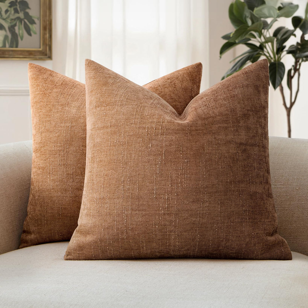 MIULEE 26x26 Inch Euro Textured Chenille Pillow Covers Chocolate Brown
