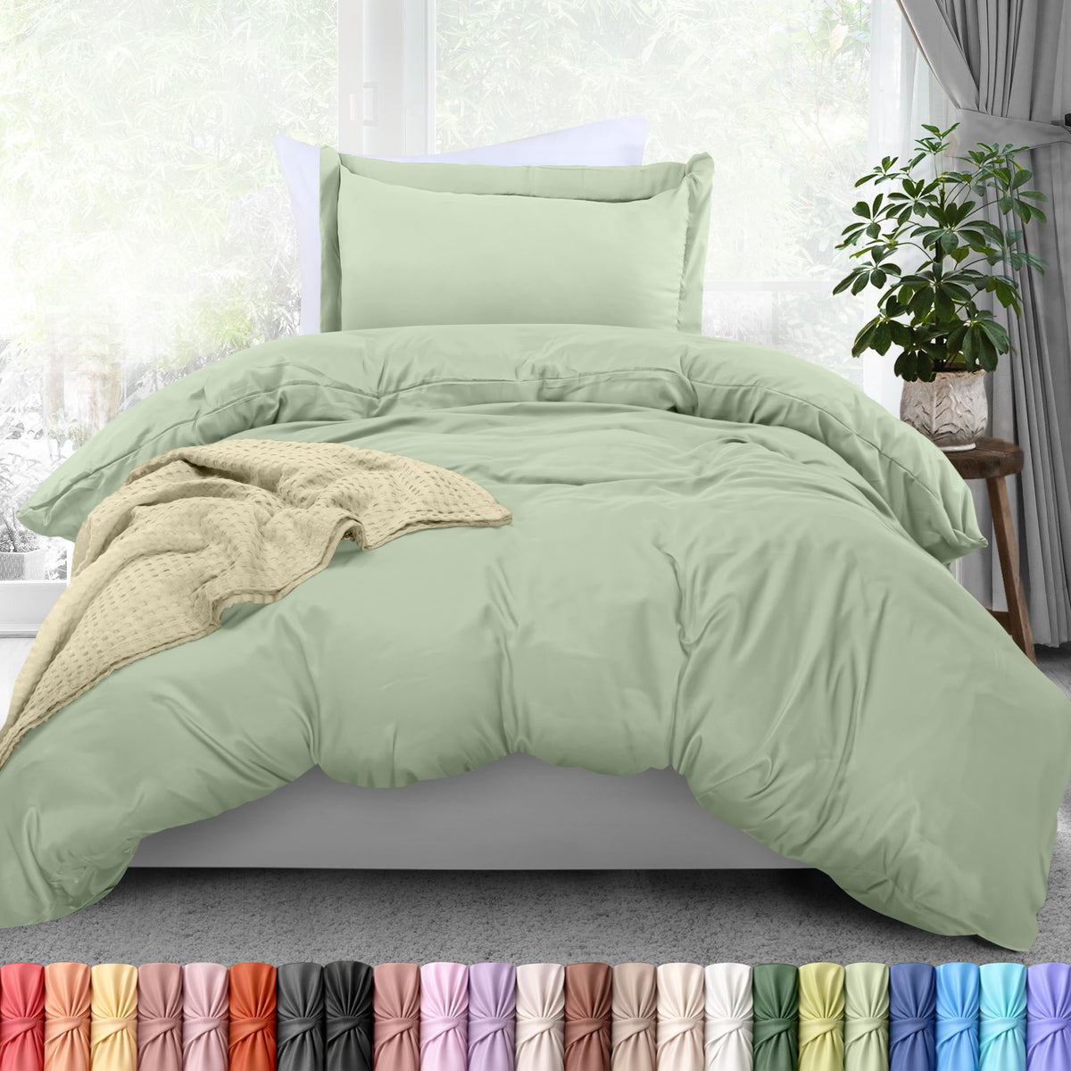 Duvet Cover Queen, 3 Piece Cotton Like Polyester with Zipper Closure, Grey