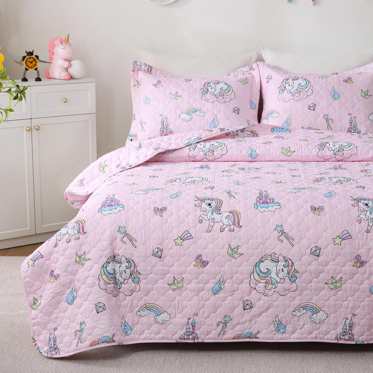 Green Forest Animals Themed Quilt Set Full Size for Boys, 3 Pieces