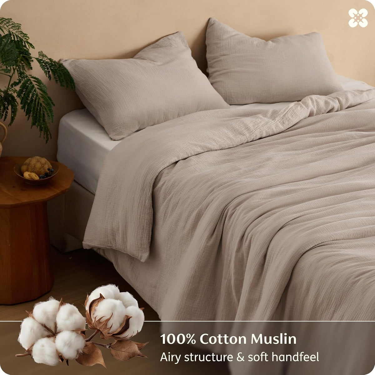 Bedsure PureWoven 100% Cotton Muslin Duvet Cover Queen Gauze Bedding Set