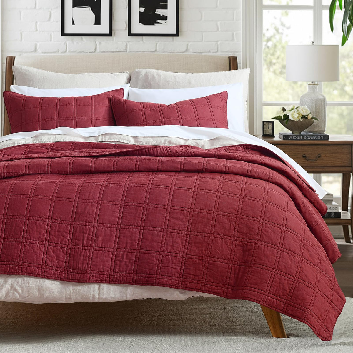 HORIMOTE HOME 100% Cotton Quilt Set Twin Size, White Pre-Washed 2-Piece Bedspread Coverlet Set, Cozy Lightweight Stitching Decorative Bedding Cover with 1 Shams in Geometric Pattern for All Season