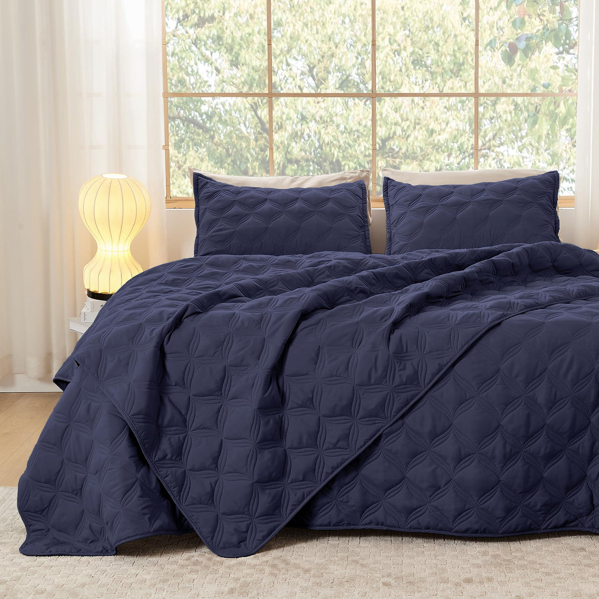 Litanika King Quilt Bedding Set, 3 Pieces Teal Blue Bedspreads Set