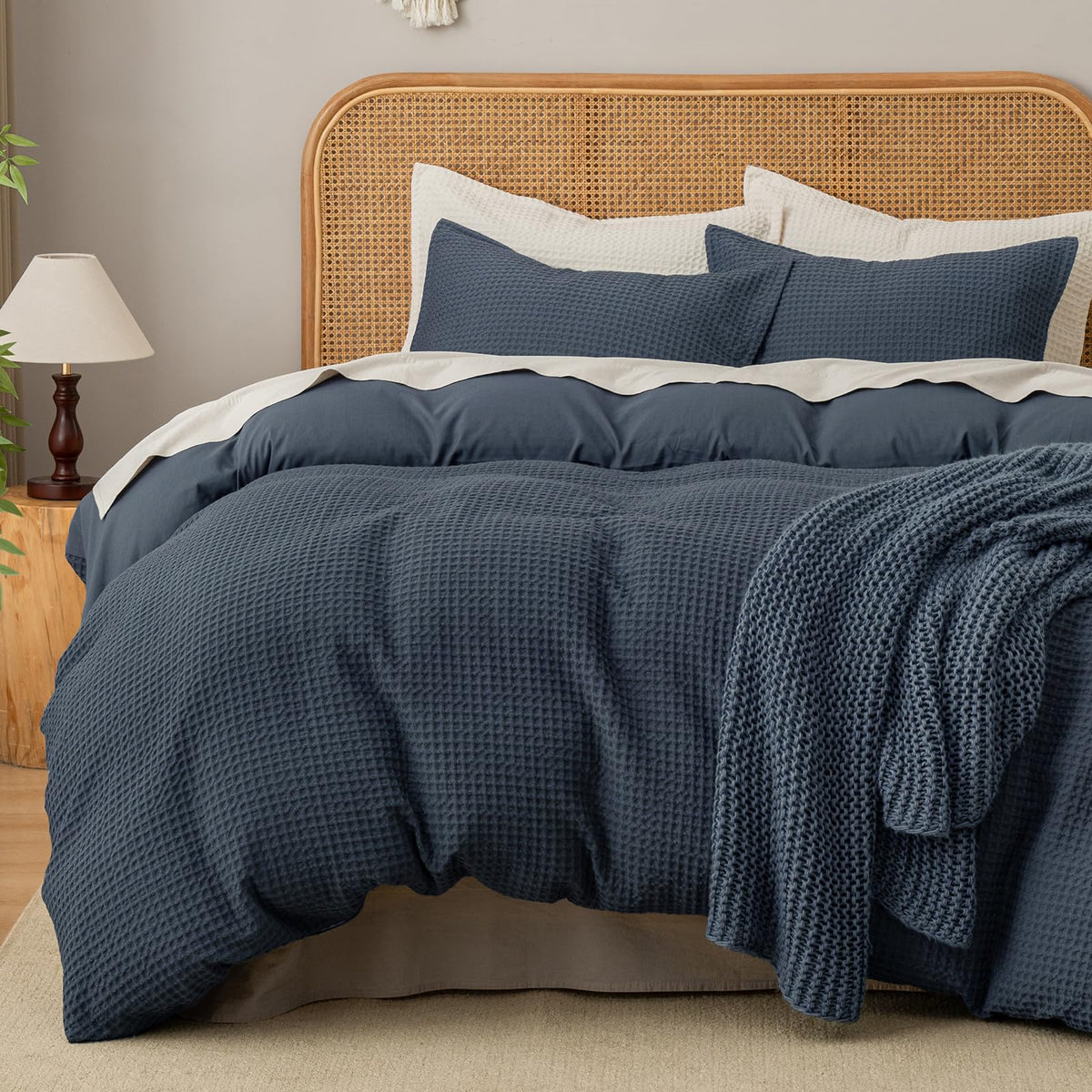 David's Home Textured Waffle Weave Duvet Cover Set, Twin, Cannoli Cream