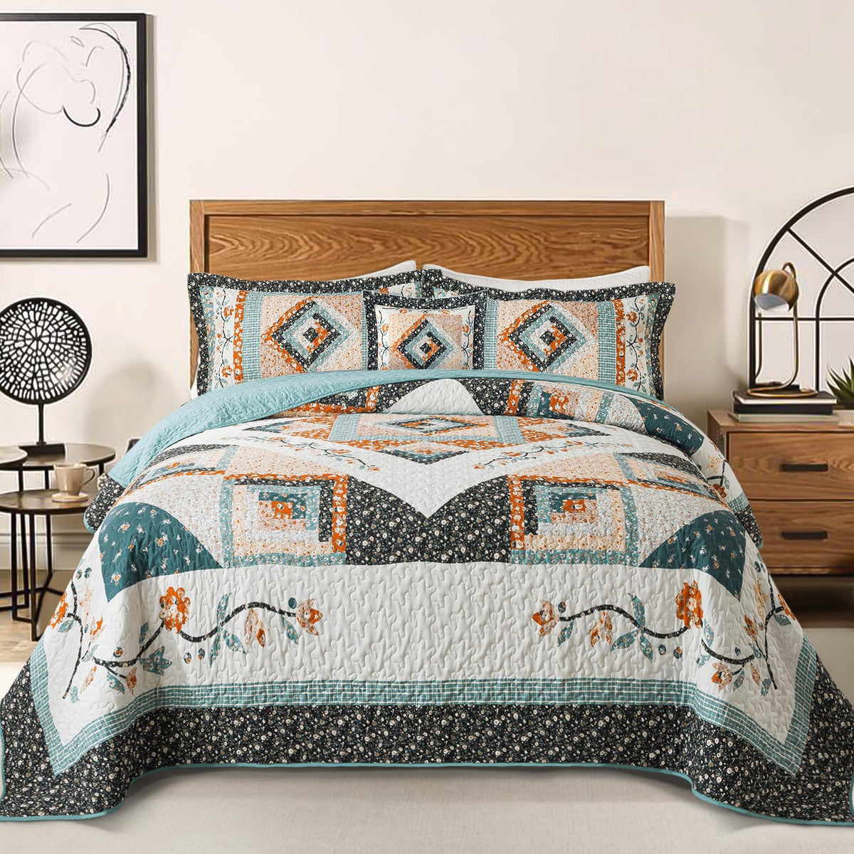 BEDIFANY 100% Cotton Cover Quilts King Size for Farmhouse- Fall Bedspread