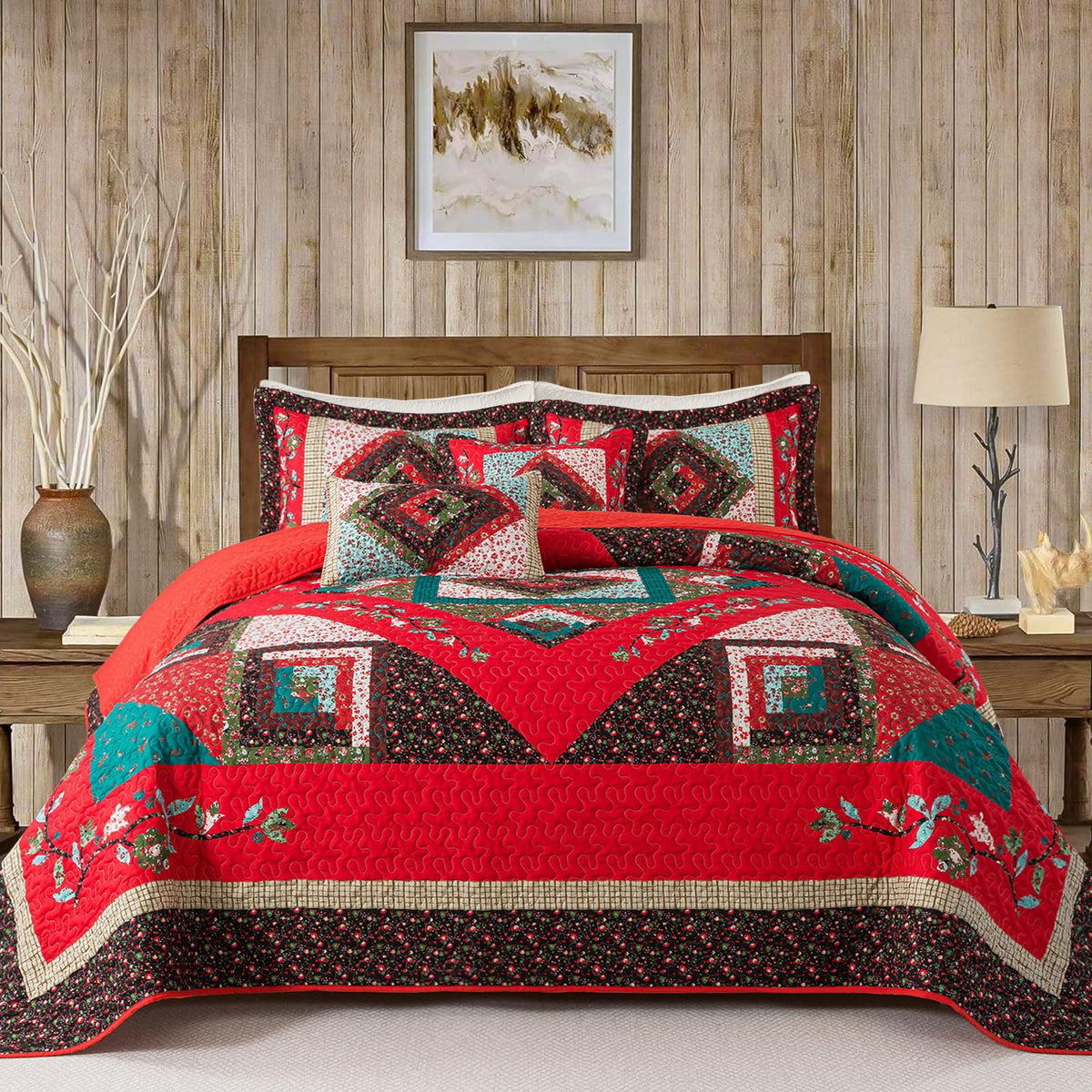 VAPUTAR 100% Cotton Face Quilt King Size Bedding Set - Boho King Quilts