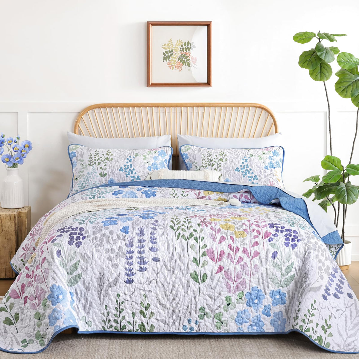 Xruibed Floral Quilt Sets King Size, 3 Pcs Soft Black Bedspread Bedding Set