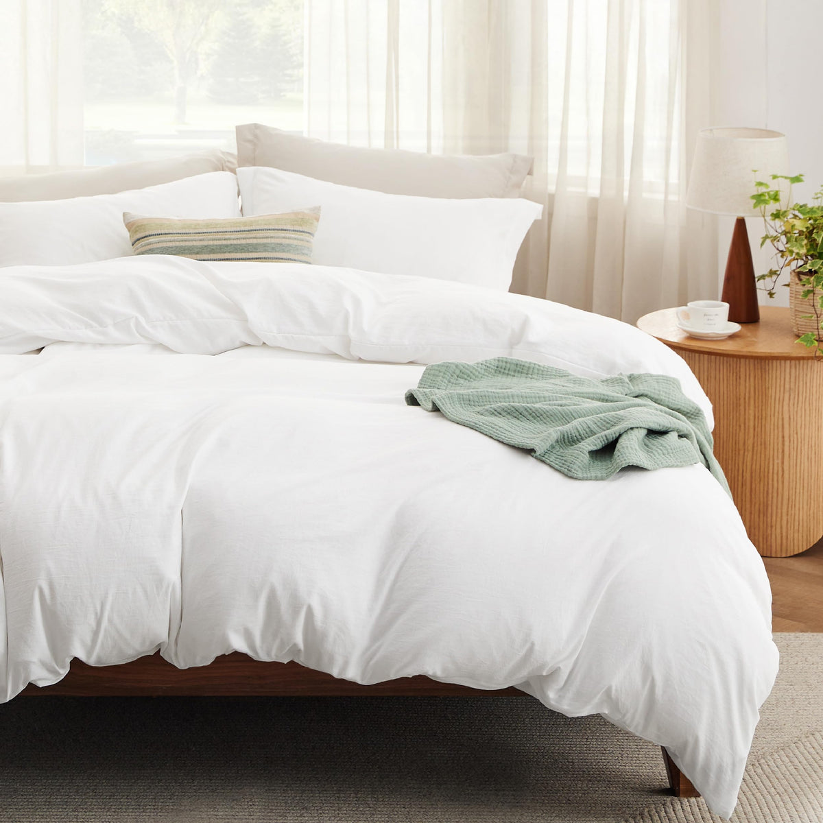 Bedsure Prewashed Twin/Twin XL Duvet Cover, Cotton-Like Bedding Set, White