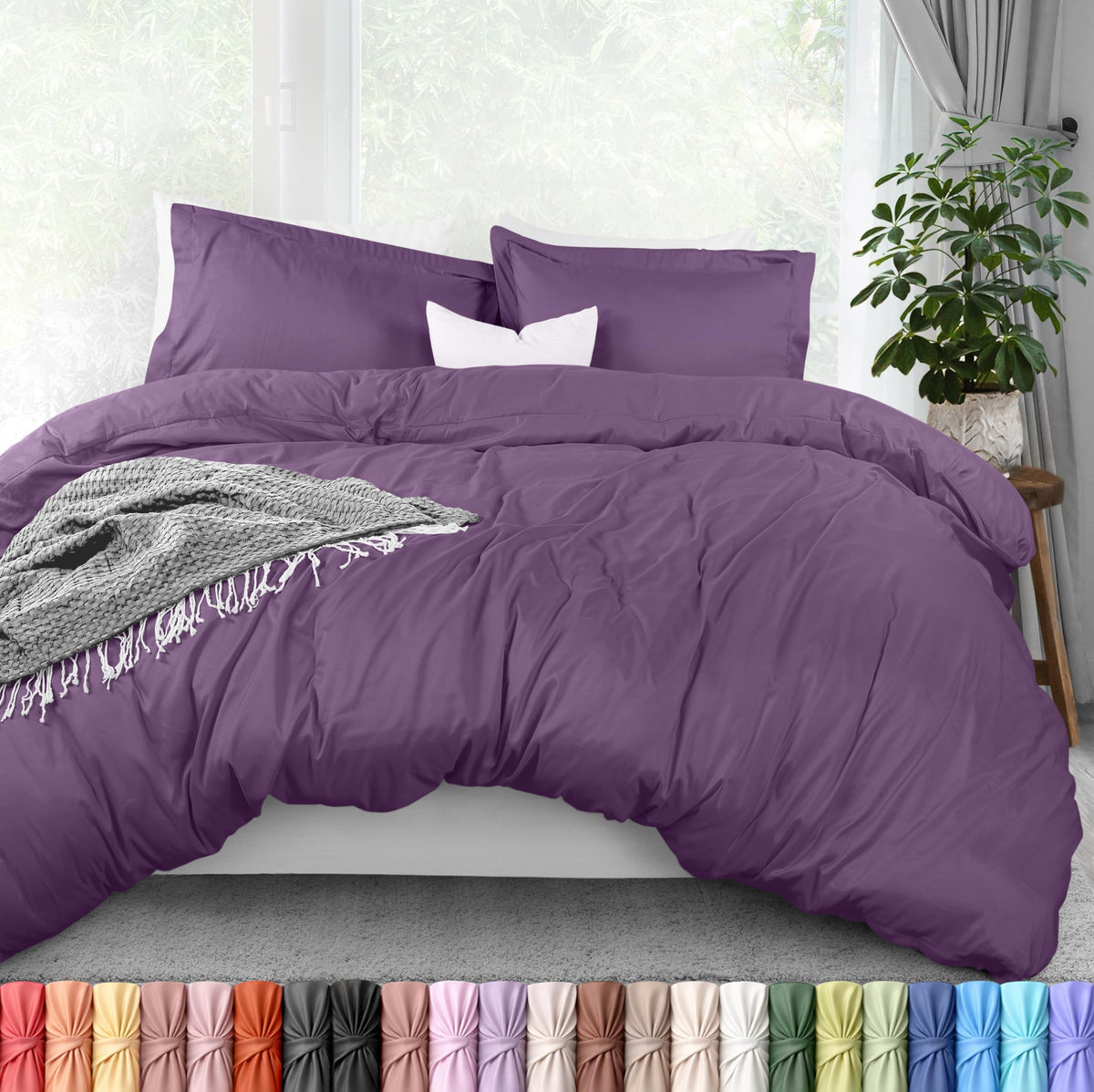 Duvet Cover Queen, 3 Piece Cotton Like Polyester with Zipper Closure, Grey