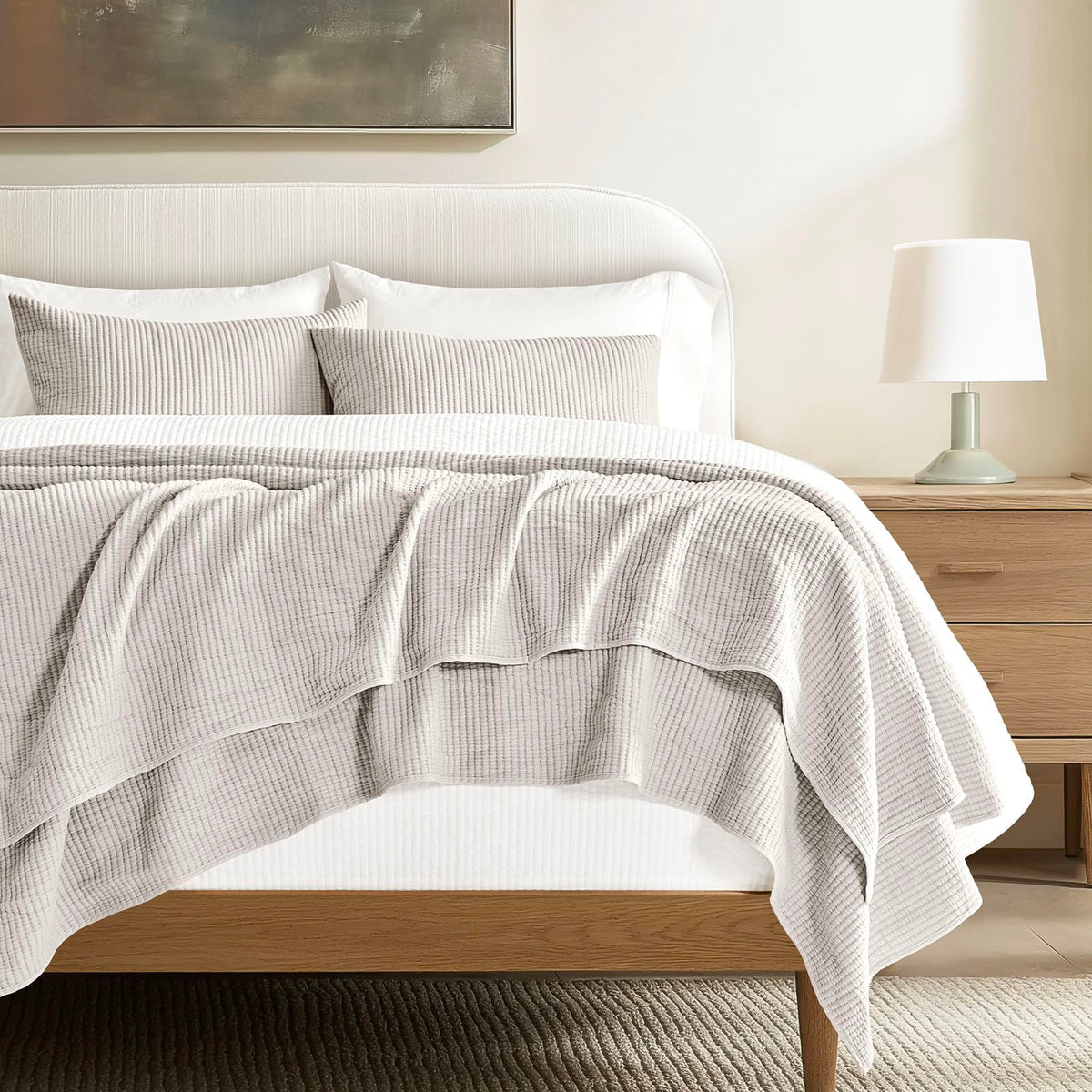 EVERGRACEHOME Cotton Ribbed Matelassé Coverlet Set, King Size, Clay