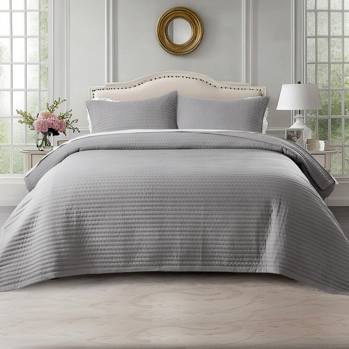 KASENTEX Oversized Queen Quilt Set 102x106, Soft Washed 3-Layer Lightweight
