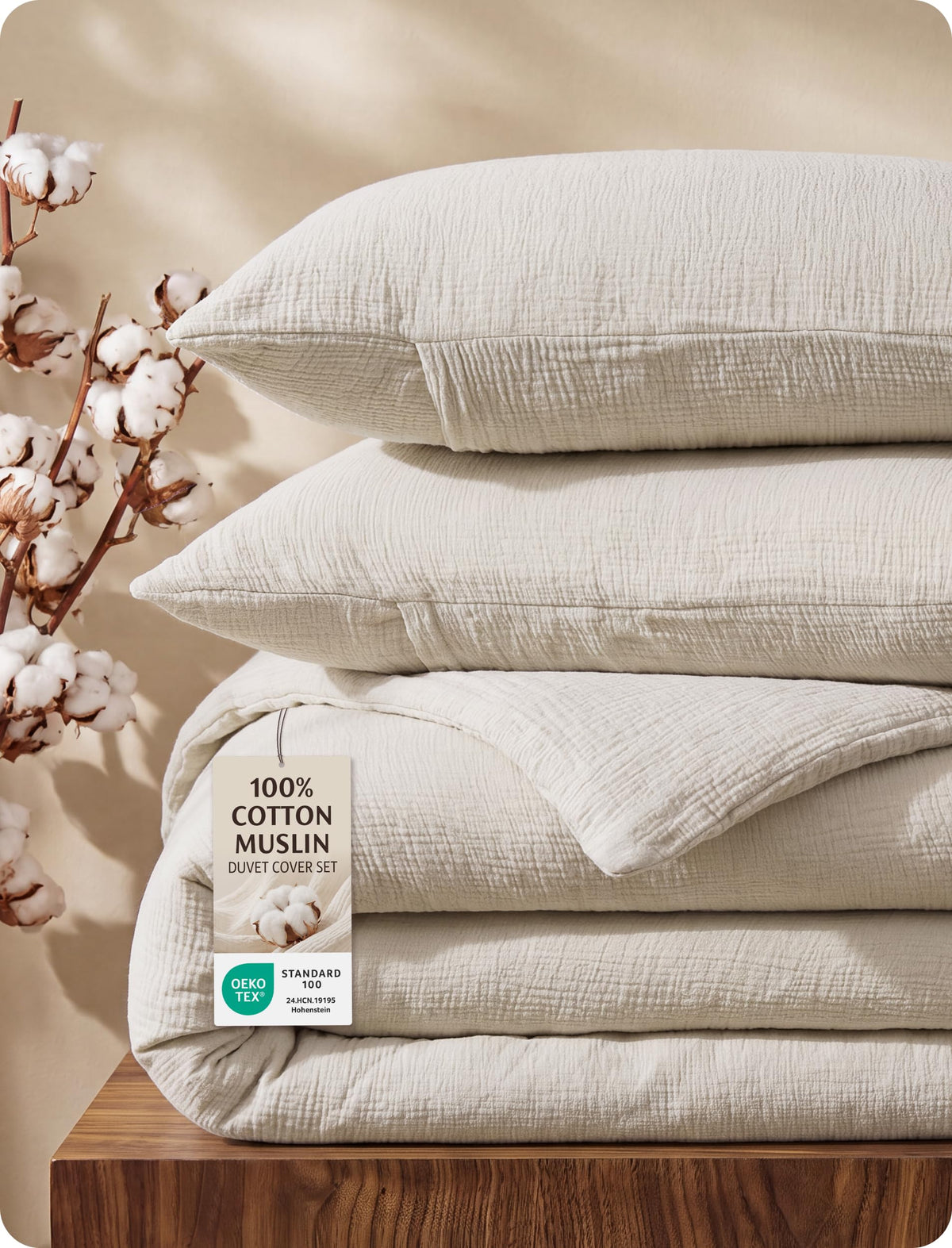 Bedsure PureWoven 100% Cotton Muslin Duvet Cover Queen Gauze Bedding Set
