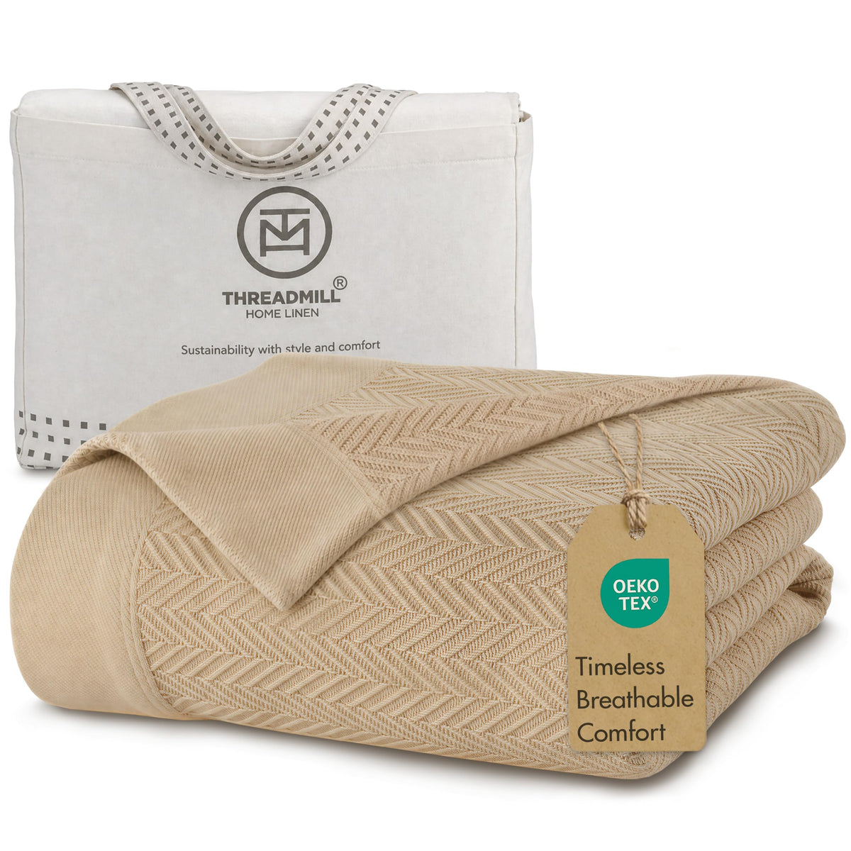 Threadmill Luxury 100% Cotton Twin Herringbone Blanket, Lilac