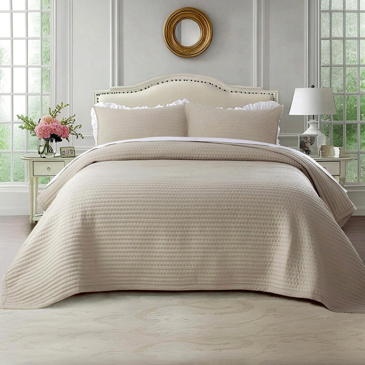 KASENTEX Oversized Queen Quilt Set 102x106, Soft Washed 3-Layer Lightweight