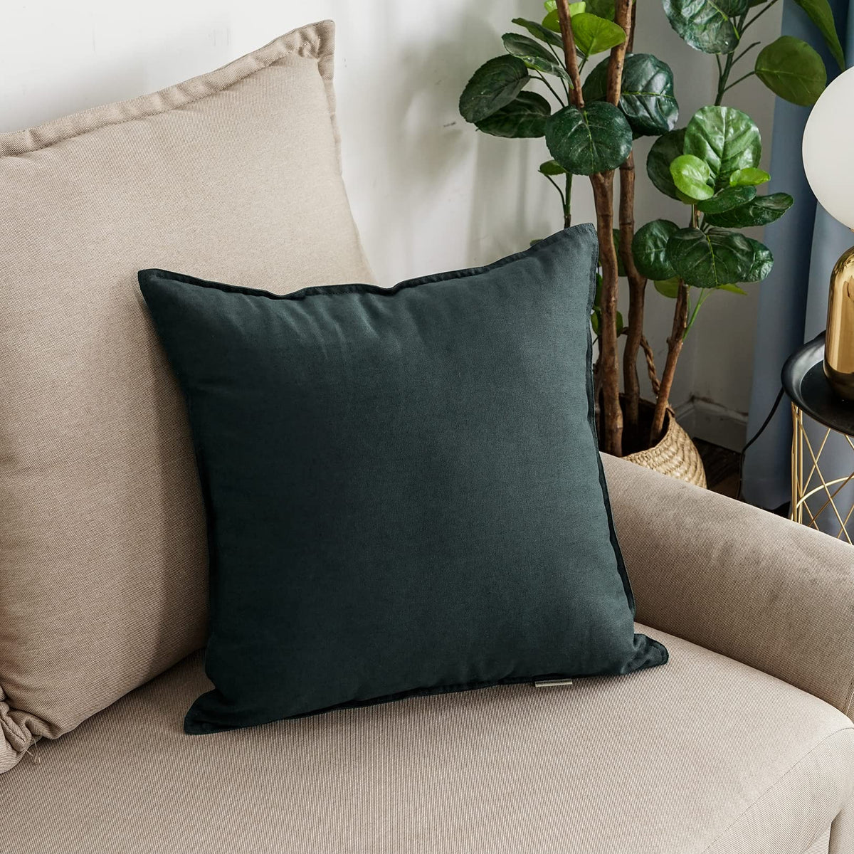 Jeanerlor Cotton Linen Square Decorative Throw Pillow Case Cushion Cover with Twin Needles Stitch on Edge,for Wedding Party Gift Car 12"x20"(30 x 50cm), Olive Green