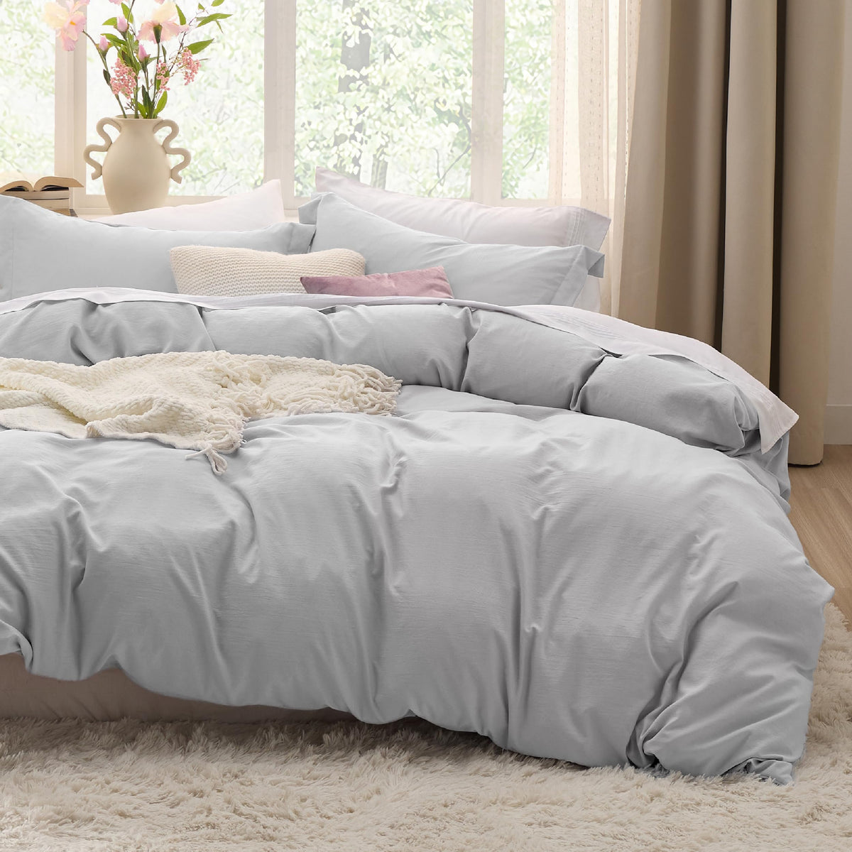 Bedsure Prewashed Duvet Cover Full, Cotton-Like Soft Bedding Set, White
