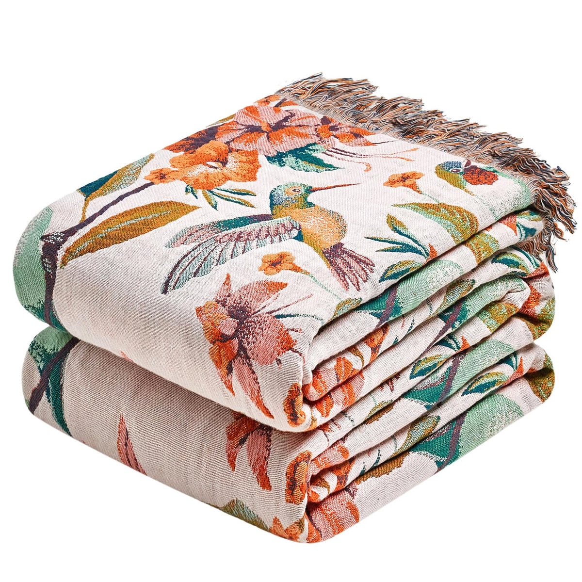 Boho Throw Blanket, 100% Cotton Lightweight Throws for Couch 50"x60"