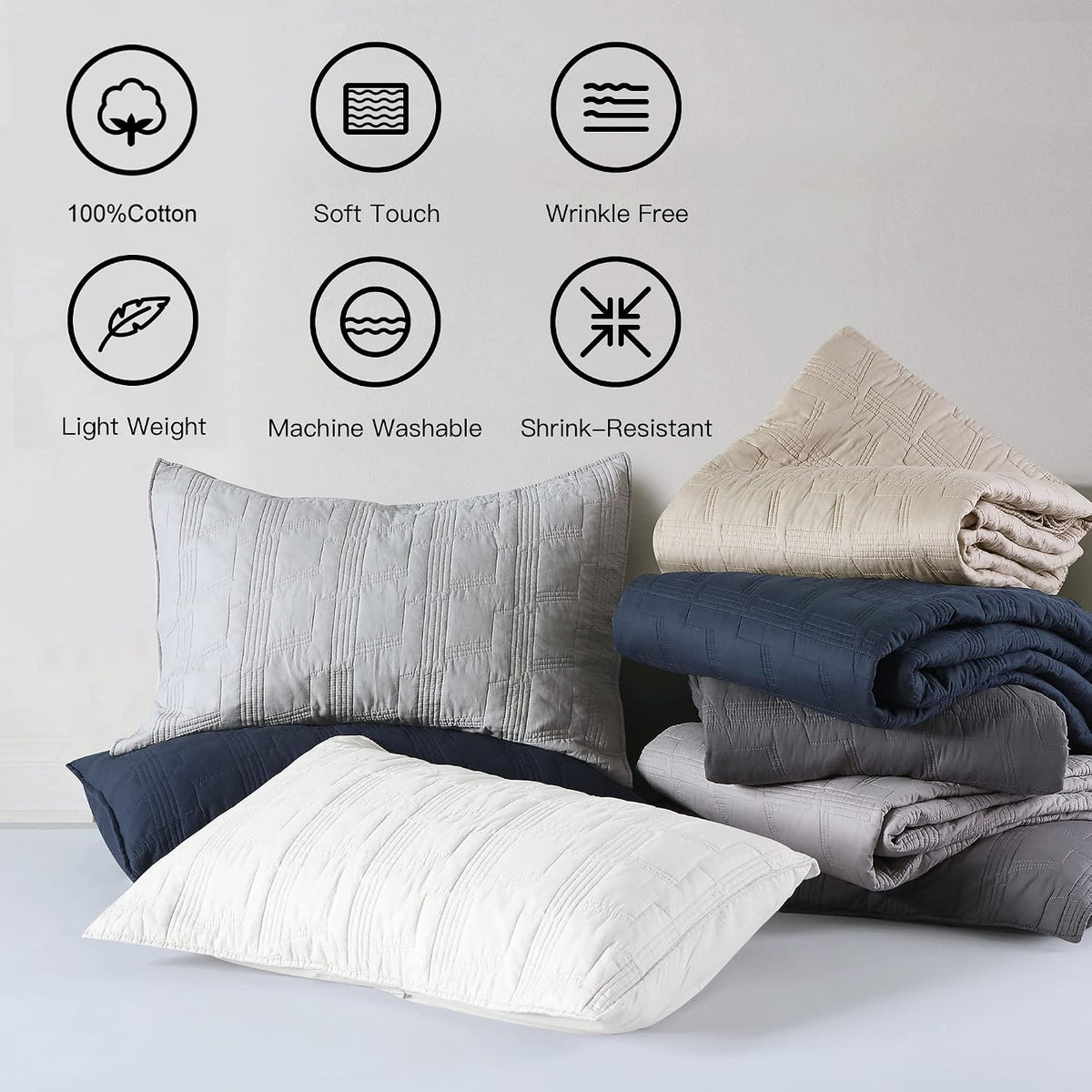 HORIMOTE HOME 100% Cotton Quilt Set Twin Size, White Pre-Washed 2-Piece Bedspread Coverlet Set, Cozy Lightweight Stitching Decorative Bedding Cover with 1 Shams in Geometric Pattern for All Season