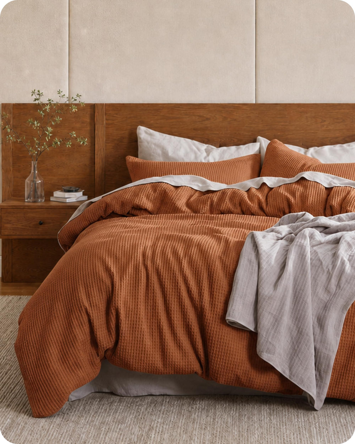 Bedsure PureWoven 3 Pieces 100% Cotton Waffle Weave Duvet Cover Set, Queen