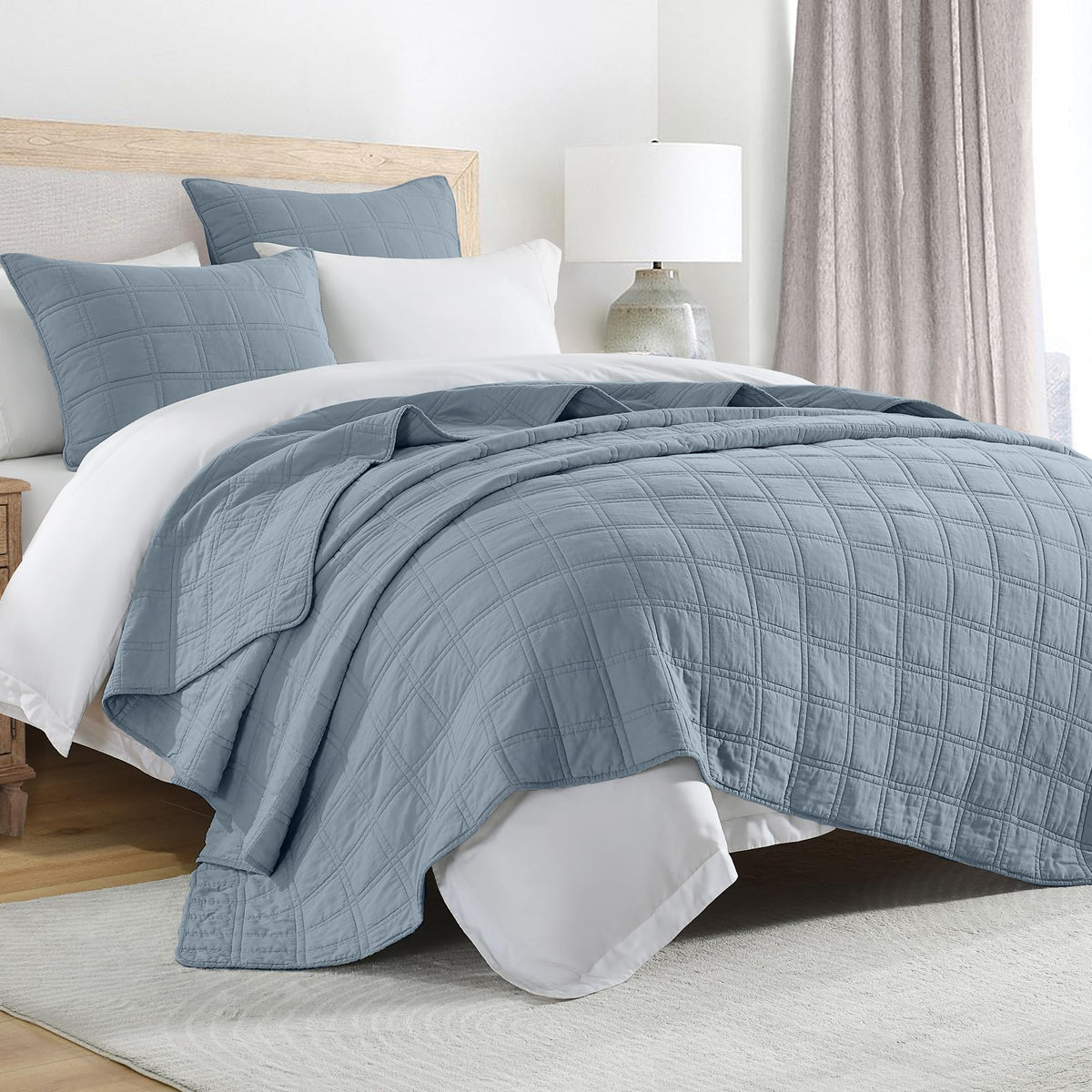 HORIMOTE HOME 100% Cotton Quilt Set Twin Size, White Pre-Washed 2-Piece Bedspread Coverlet Set, Cozy Lightweight Stitching Decorative Bedding Cover with 1 Shams in Geometric Pattern for All Season