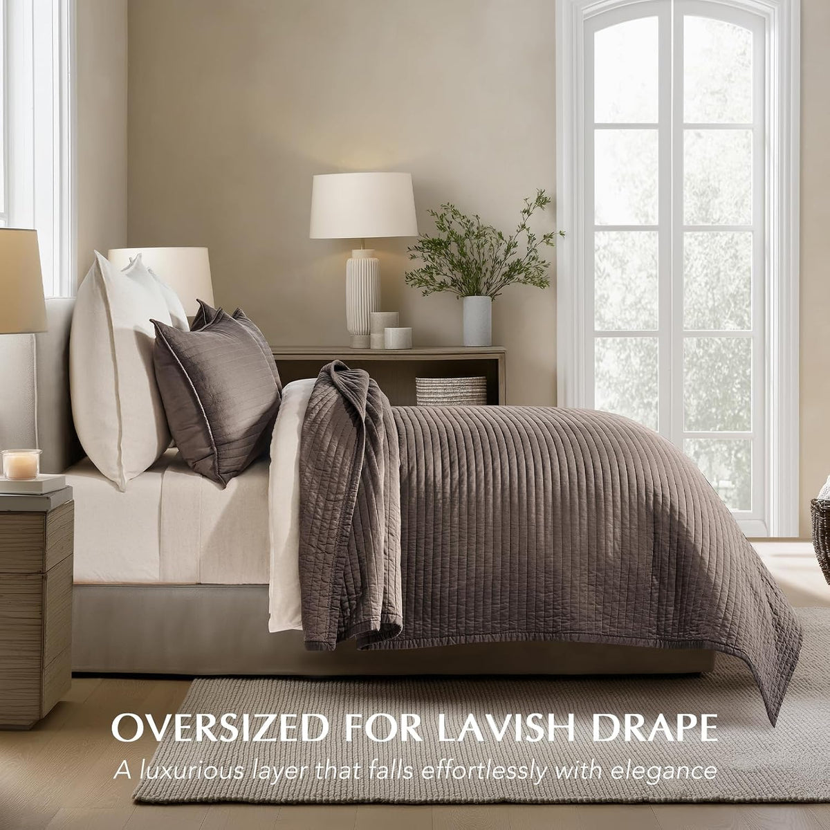 EVERGRACEHOME Cotton Sateen Quilt Set, King Size, Mocha Brown