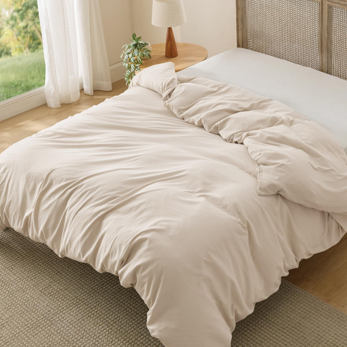 Bedsure Prewashed Duvet Cover Full, Cotton-Like Soft Bedding Set, White