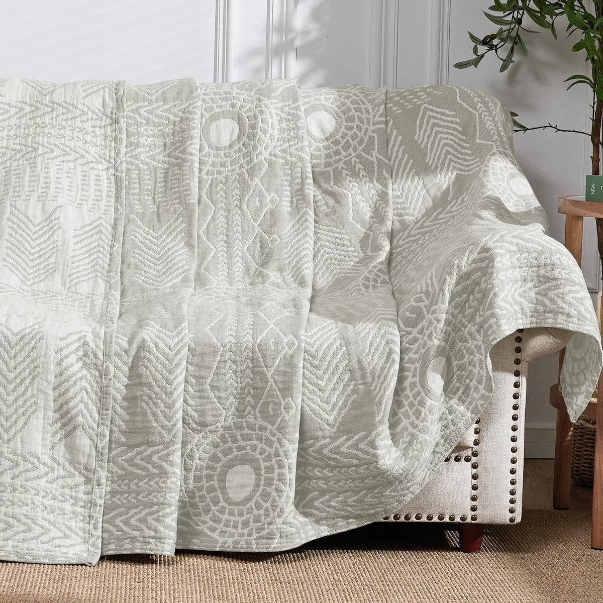jinchan 100% Cotton Muslin Blanket Twin Boho Throw Blanket 50x60 Gray