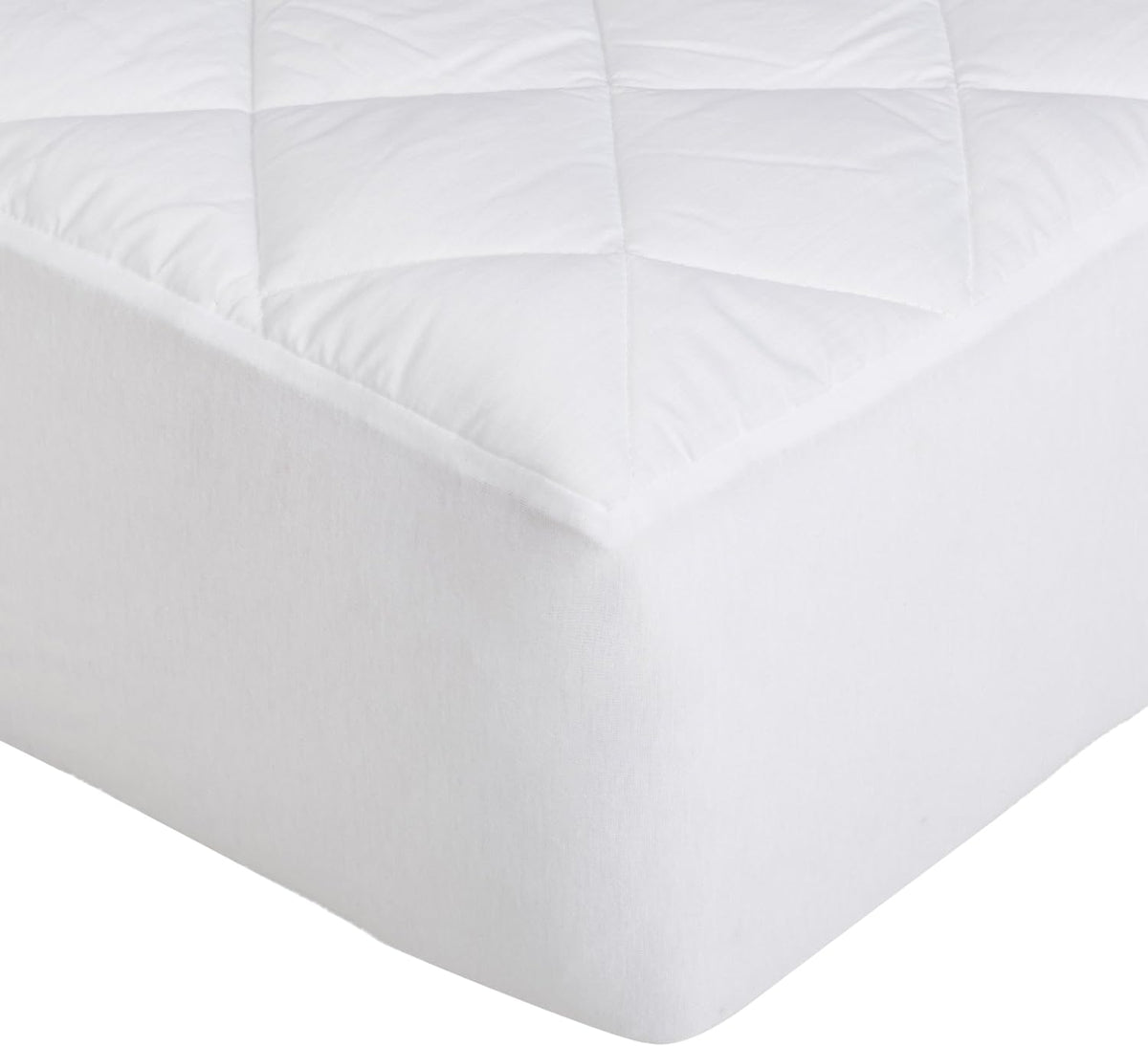 Amazon Basics Hypoallergenic Quilted Plush and Breathable Mattress Topper Pad, 18 Inches Deep, Padded, Washable, Queen, White