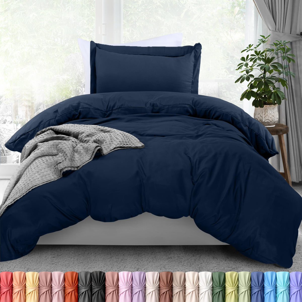 Duvet Cover Queen, 3 Piece Cotton Like Polyester with Zipper Closure, Grey