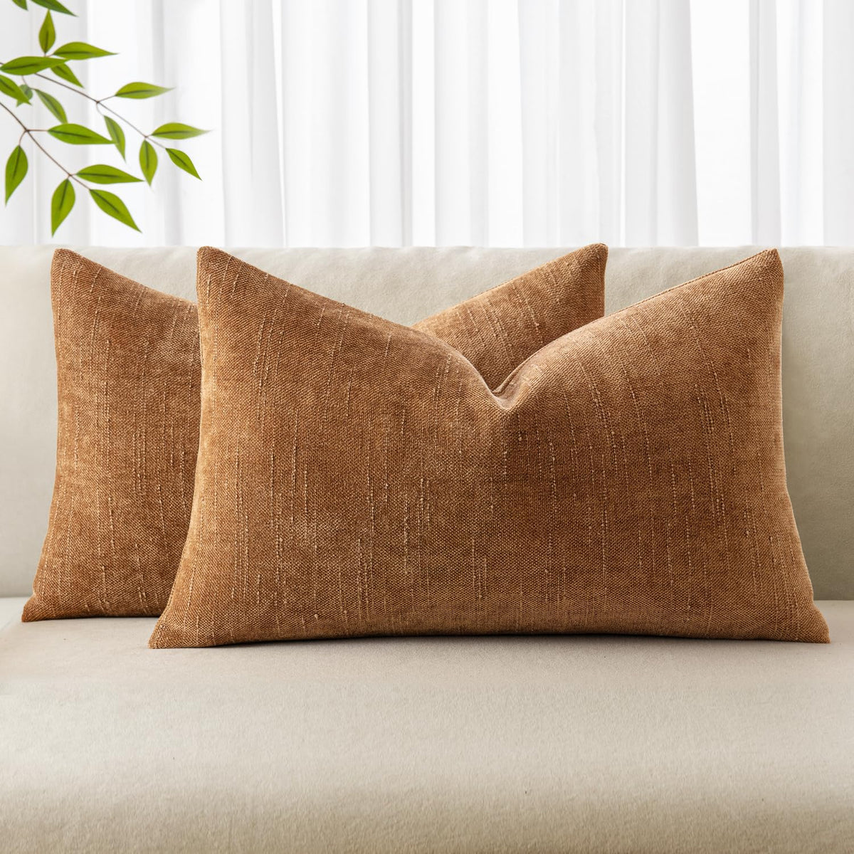 MIULEE 26x26 Inch Euro Textured Chenille Pillow Covers Chocolate Brown